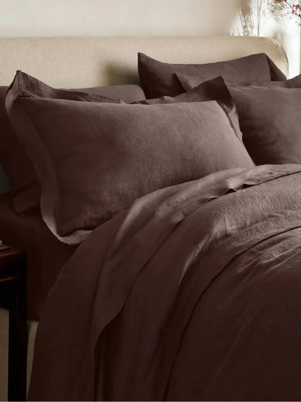 Quince European Linen Double Flange Duvet Cover Set Full Queen Espresso 125